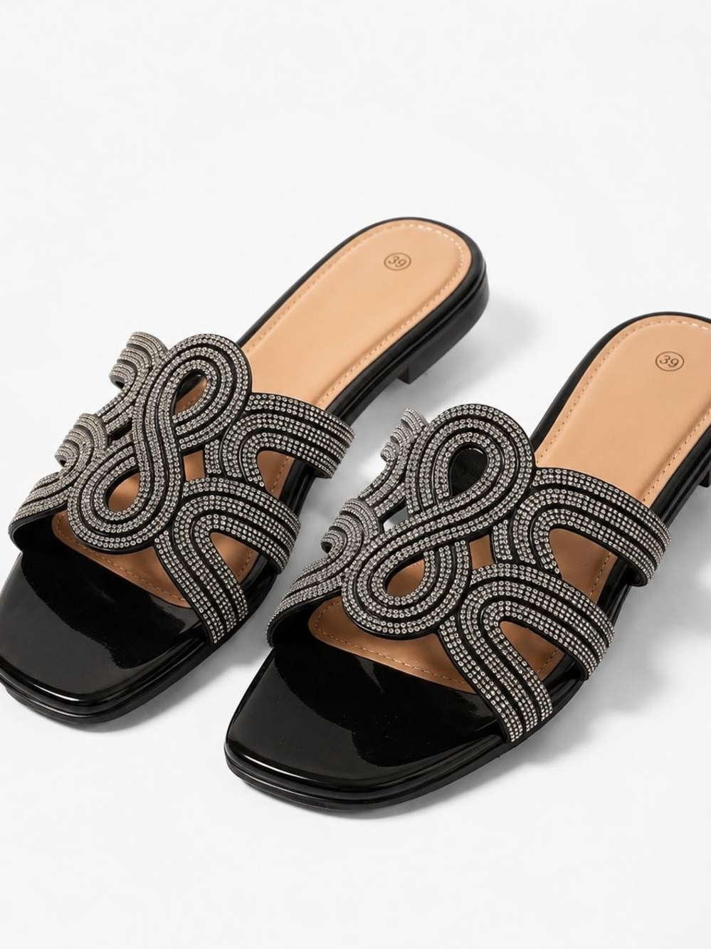Aurelia Black Crystal-Embellished Slide Mules
